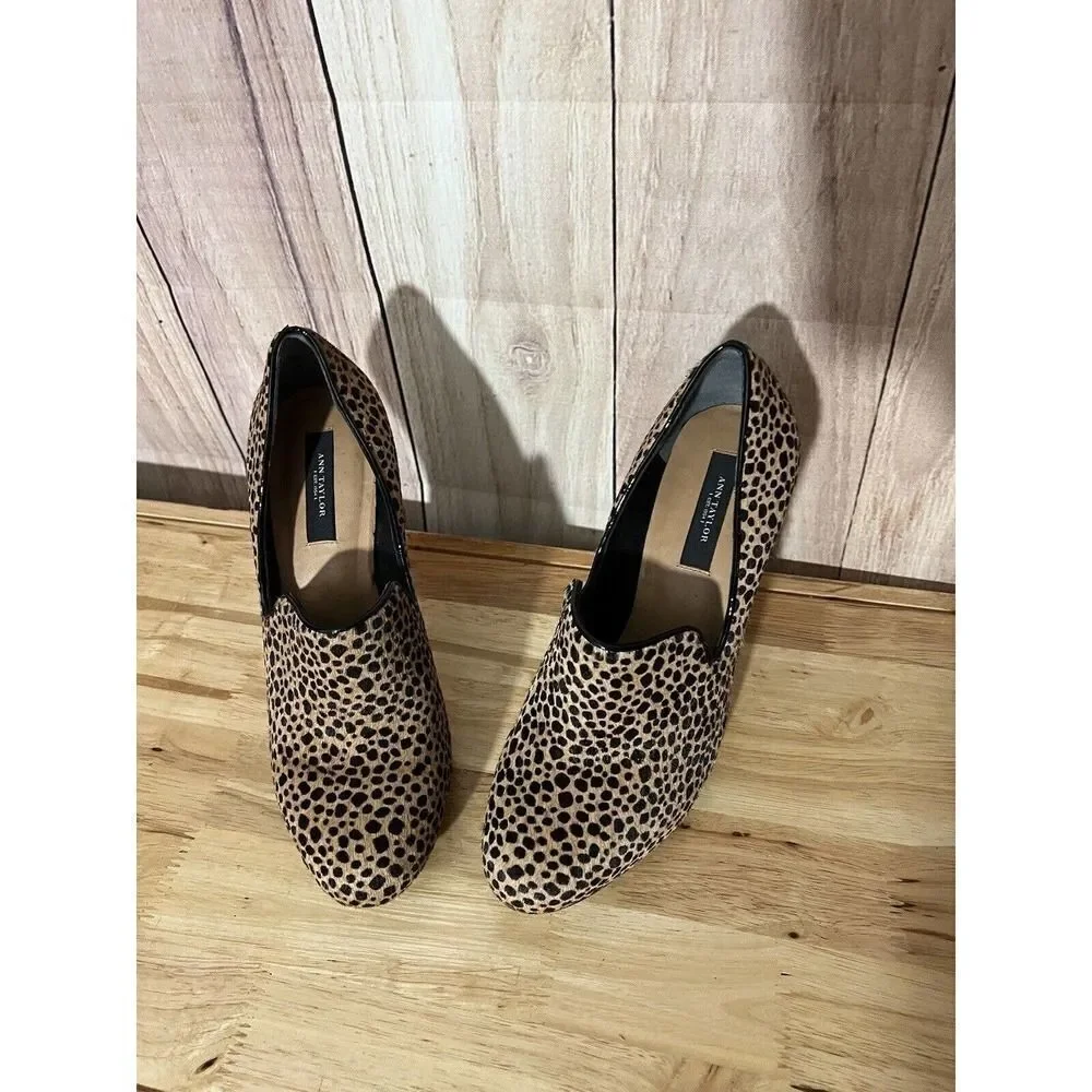Ann Taylor Heels Shoes Leandra Leopard Leather Platform Shootie